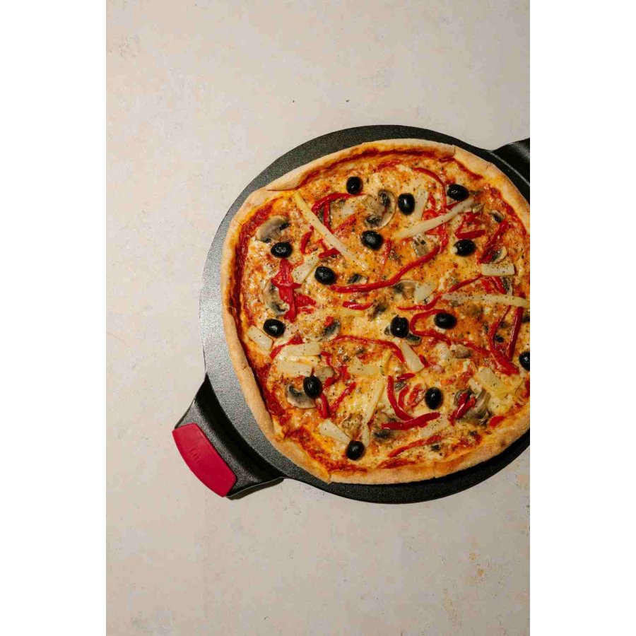 Lodge Pizzasteen met Siliconen Handvat �38,1, Zwart