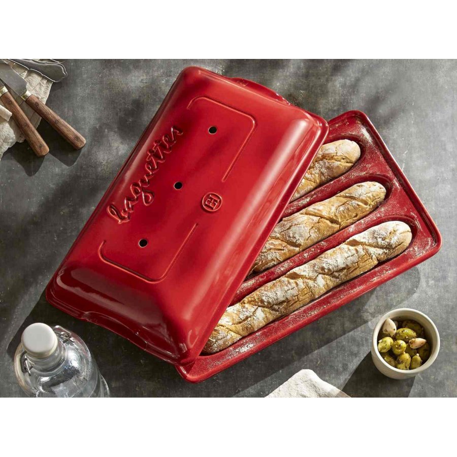 Emile Henry Br�dform til Baguette 23x39,5 cm, R�d