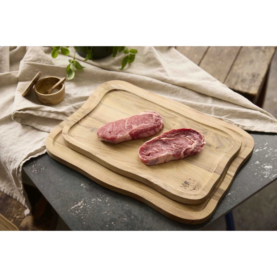 RAW Schneidebrett mit Saftrille 2er Set, Teakholz