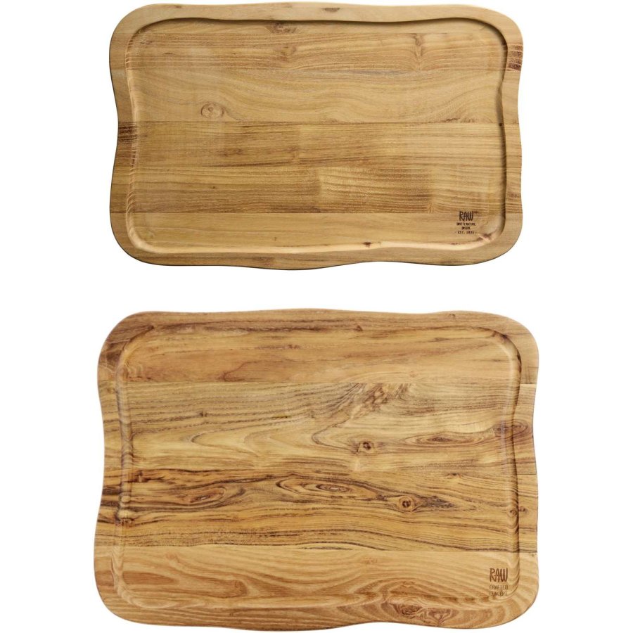 RAW Schneidebrett mit Saftrille 2er Set, Teakholz