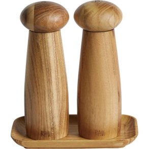 RAW Keramisk Kværnesæt m. Bakke, Lys Teak
