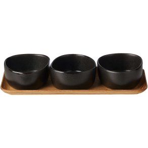 RAW Skåle m. Træbræt 3 stk, Titanium Black