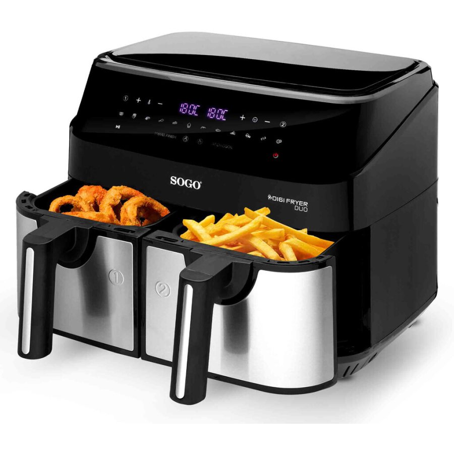 SOGO Airfryer 9 L, Schwarz/Stahl