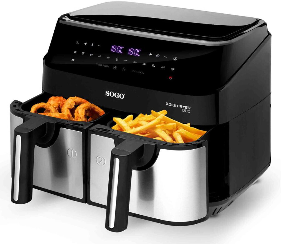 SOGO Airfryer 9 L, Schwarz/Stahl