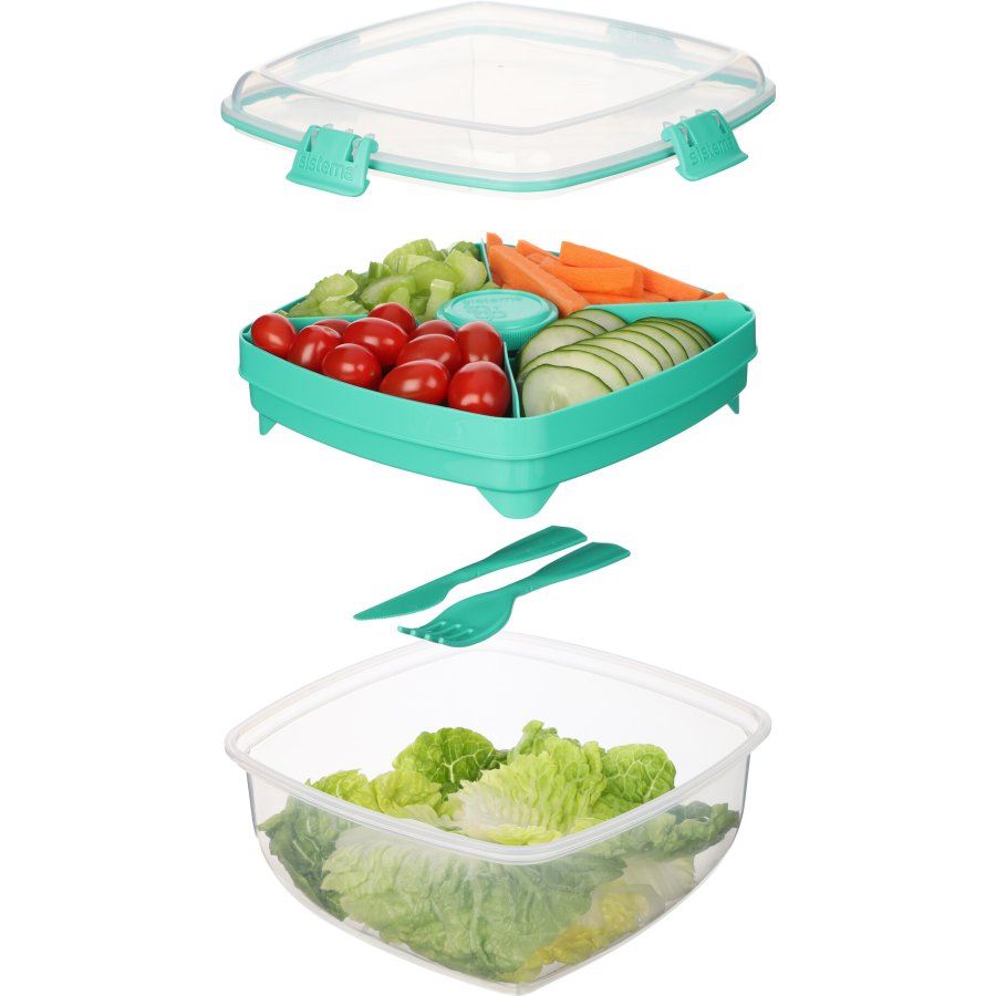 Sistema To Go Salatbox m. Besteck und Dressing-Behlter 1.63 L, Minty Teal