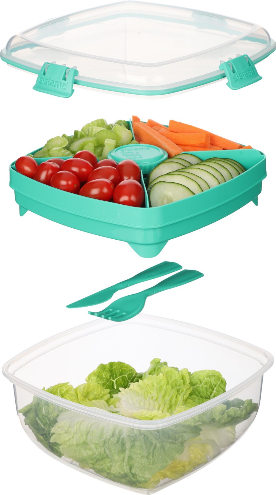 Sistema To Go Salatbox m. Besteck und Dressing-Behlter 1.63 L, Minty Teal