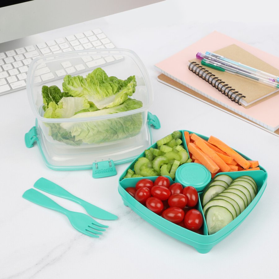 Sistema To Go Salatbox m. Besteck und Dressing-Behlter 1.63 L, Minty Teal