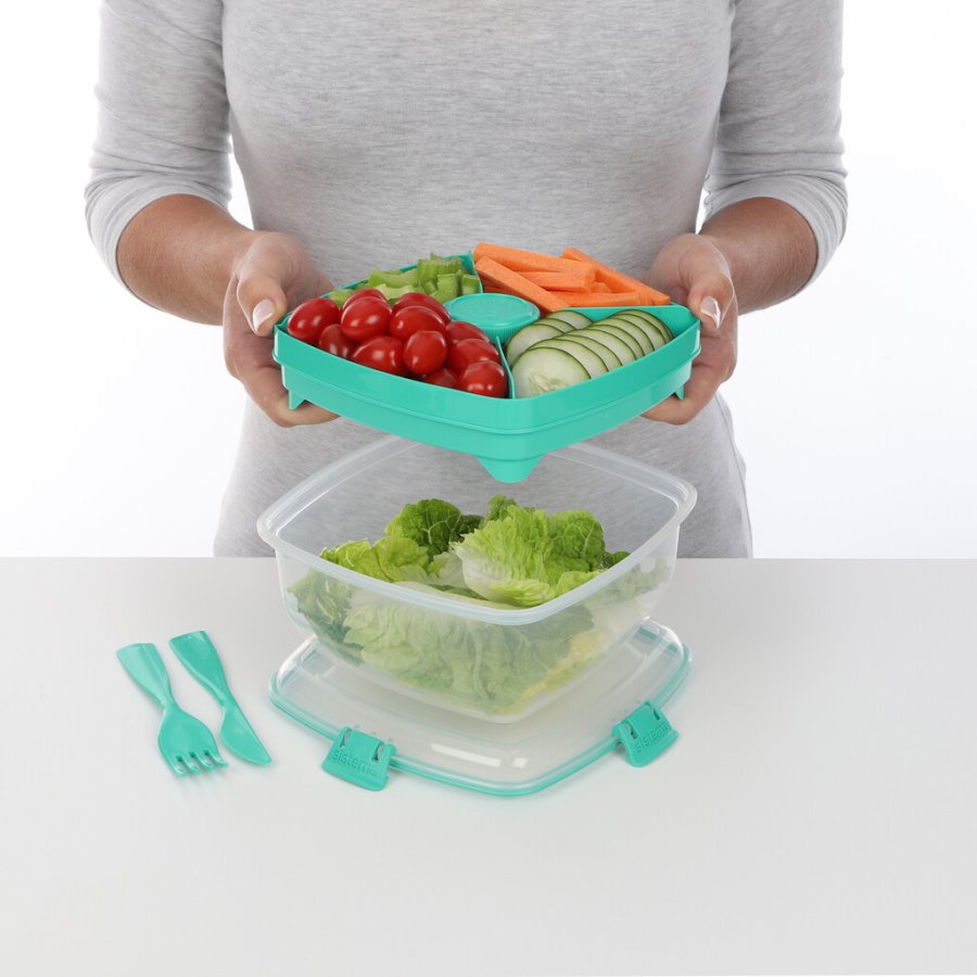 Sistema To Go Salatbox m. Besteck und Dressing-Behlter 1.63 L, Minty Teal