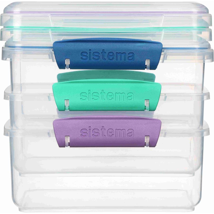 Sistema Klip It Opbevaringsboks 3 stk. 1 L, Ocean Blue/Minty Teal/Misty Purple