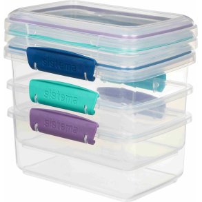 Sistema Klip It Opbevaringsboks 3 stk. 1 L, Ocean Blue/Minty Teal/Misty Purple