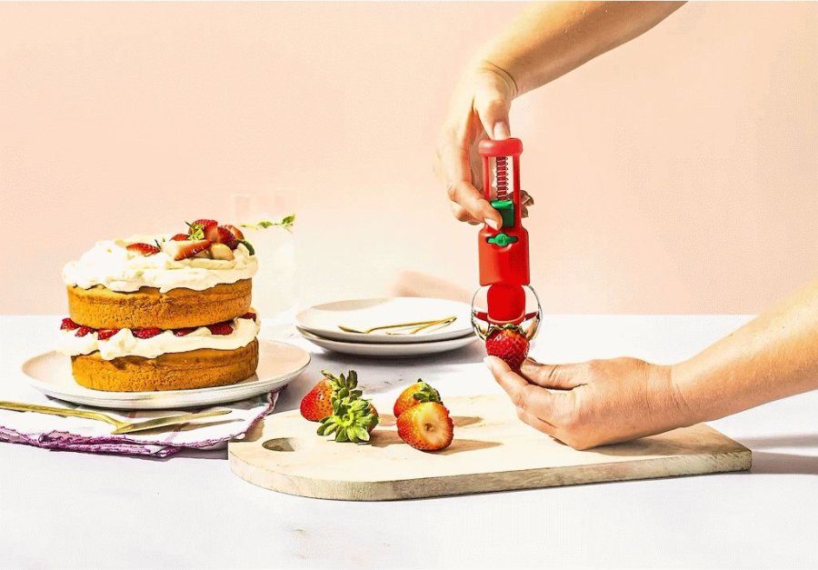 Dreamfarm Hullapit 3-in-1 Entkerner 12,5 cm, Rot/Grn