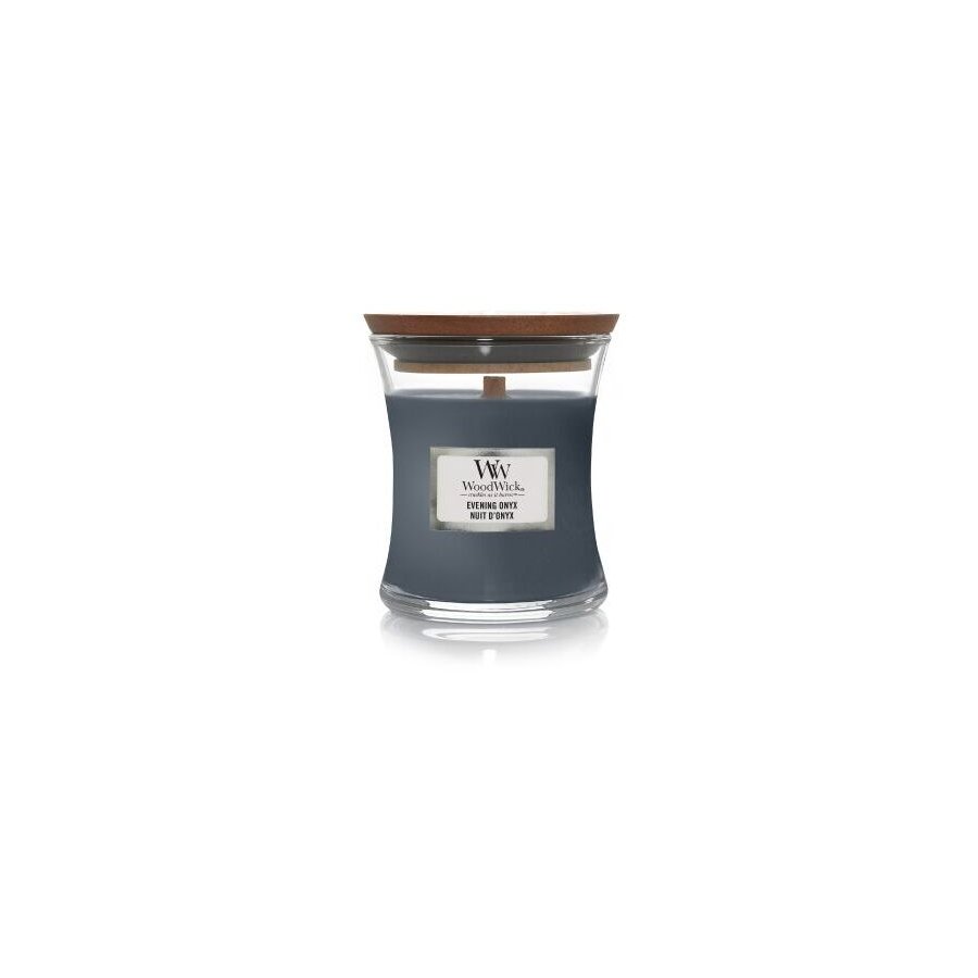 WoodWick Duftkerze mit knisternden Holzdochten und Holzdeckel 8,2 cm, Evening Onyx