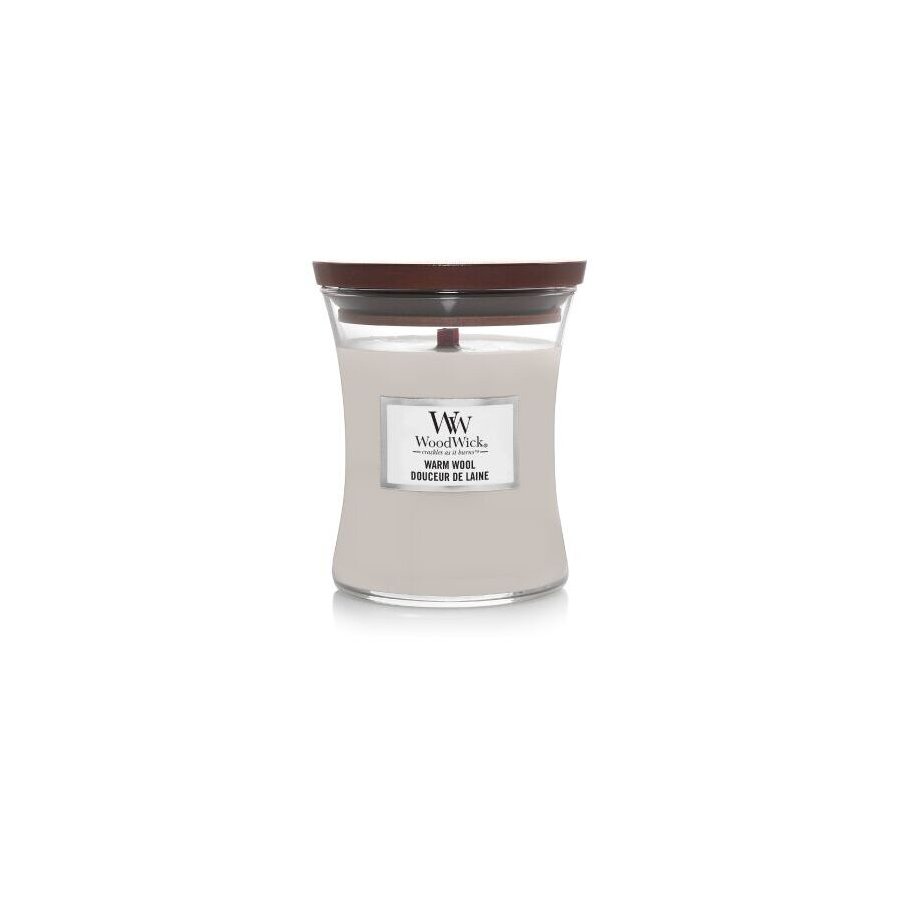 WoodWick Duftkerze mit knisternden Holzdochten und Holzdeckel 11,7 cm, WarmWool
