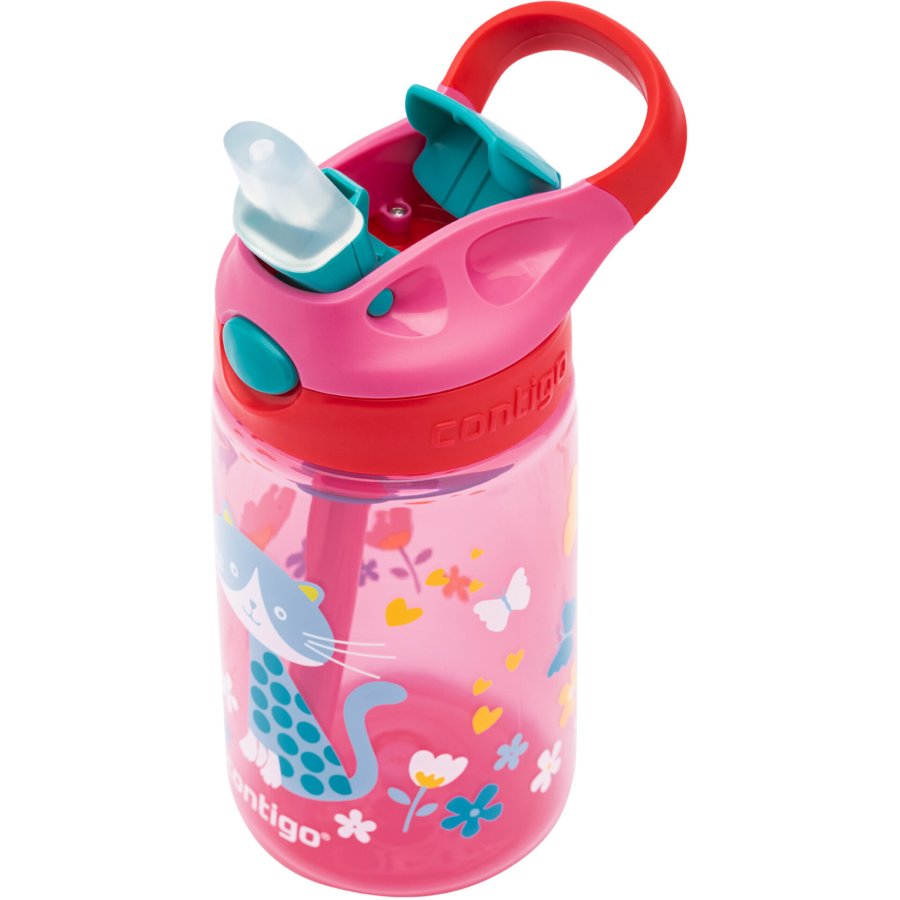 Contigo Kids Gizmo Trinkflasche mit Strohhalm 420 ml, Pink Cats