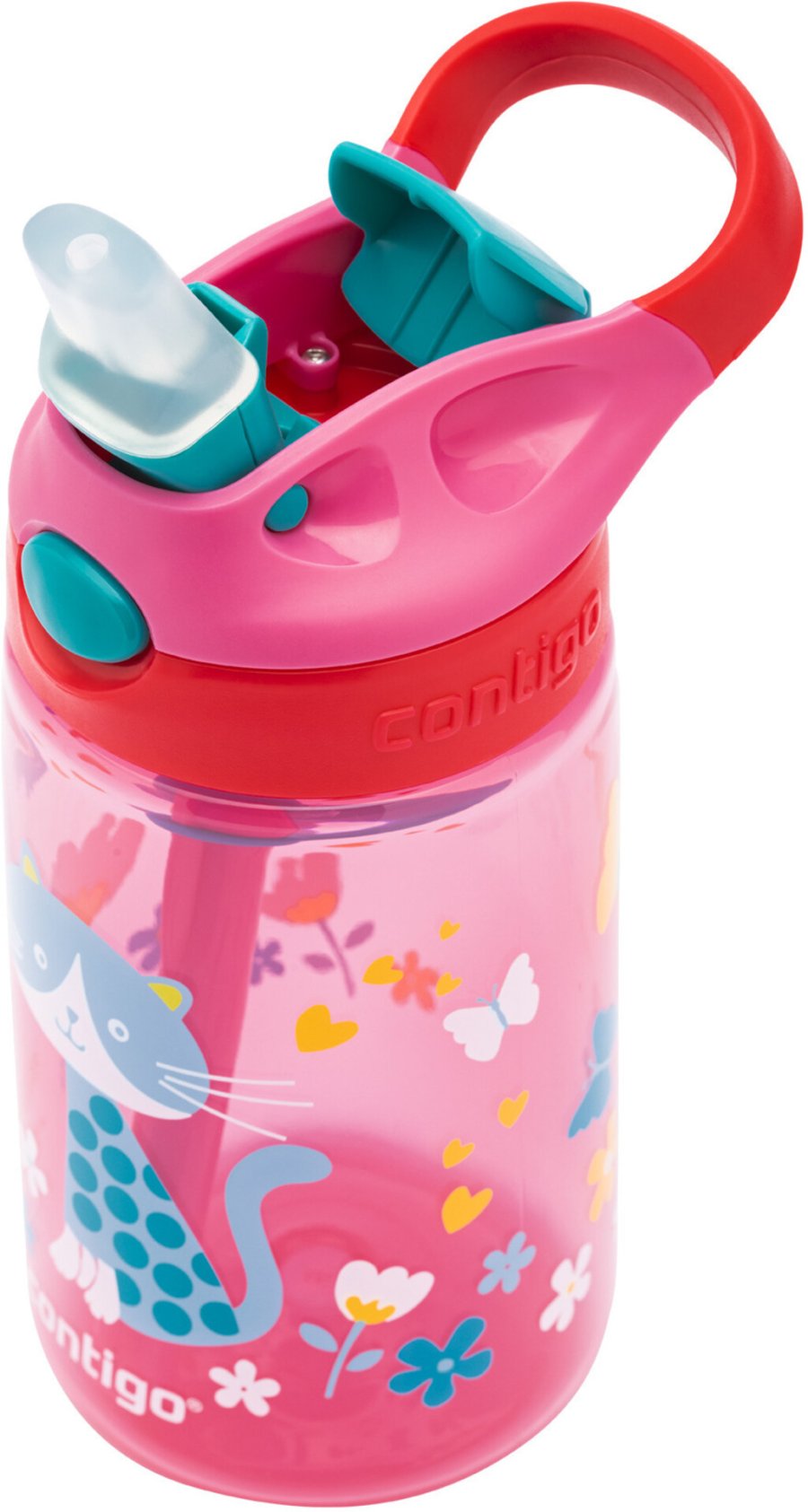 Contigo Kids Gizmo Trinkflasche mit Strohhalm 420 ml, Pink Cats