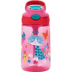 Contigo Kids Gizmo Drikkeflaske m. Sugerør 420 ml, Pink Katte