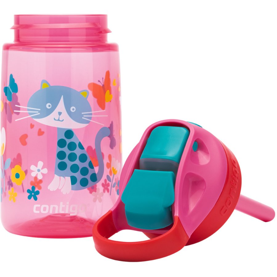 Contigo Kids Gizmo Trinkflasche mit Strohhalm 420 ml, Pink Cats