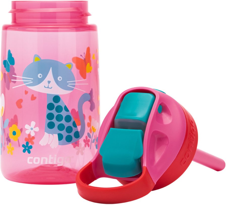 Contigo Kids Gizmo Trinkflasche mit Strohhalm 420 ml, Pink Cats