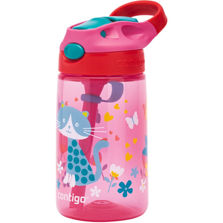 Contigo Kids Gizmo Trinkflasche mit Strohhalm 420 ml, Pink Cats