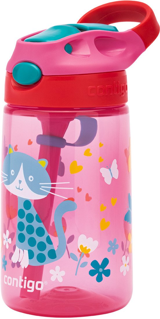 Contigo Kids Gizmo Trinkflasche mit Strohhalm 420 ml, Pink Cats