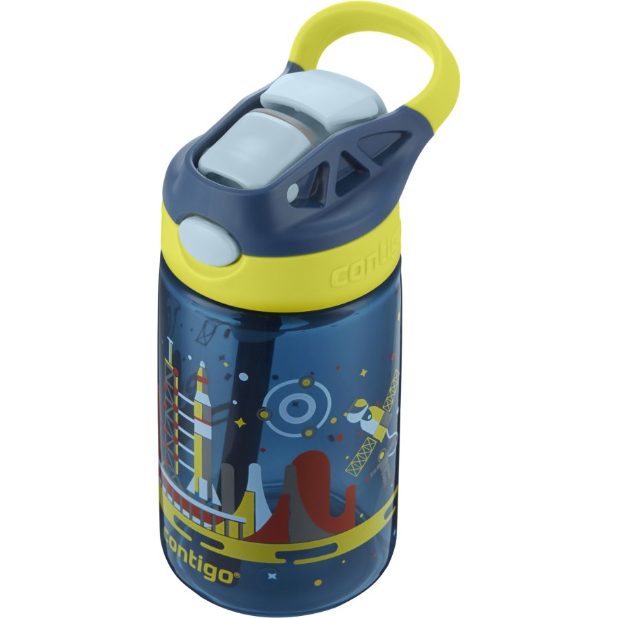 Contigo Kids Gizmo Trinkflasche mit Strohhalm 420 ml, Blau/gelbe Rakete