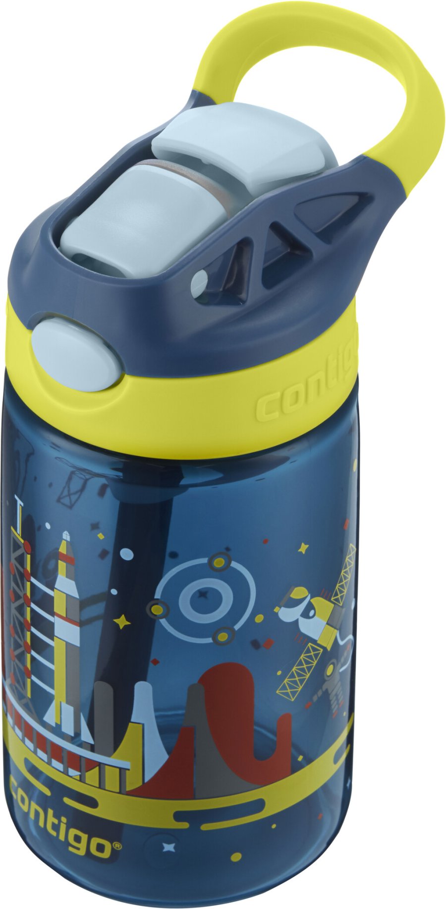 Contigo Kids Gizmo Trinkflasche mit Strohhalm 420 ml, Blau/gelbe Rakete