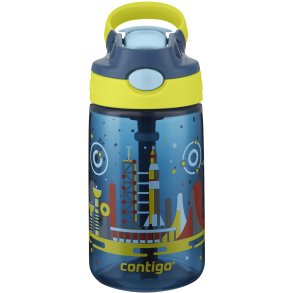 Contigo Kids Gizmo Trinkflasche mit Strohhalm 420 ml, Blau/Gelbe Rakete