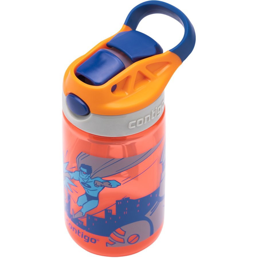 Contigo Kids Gizmo Trinkflasche mit Strohhalm 420 ml, Blau/Orange Superheld