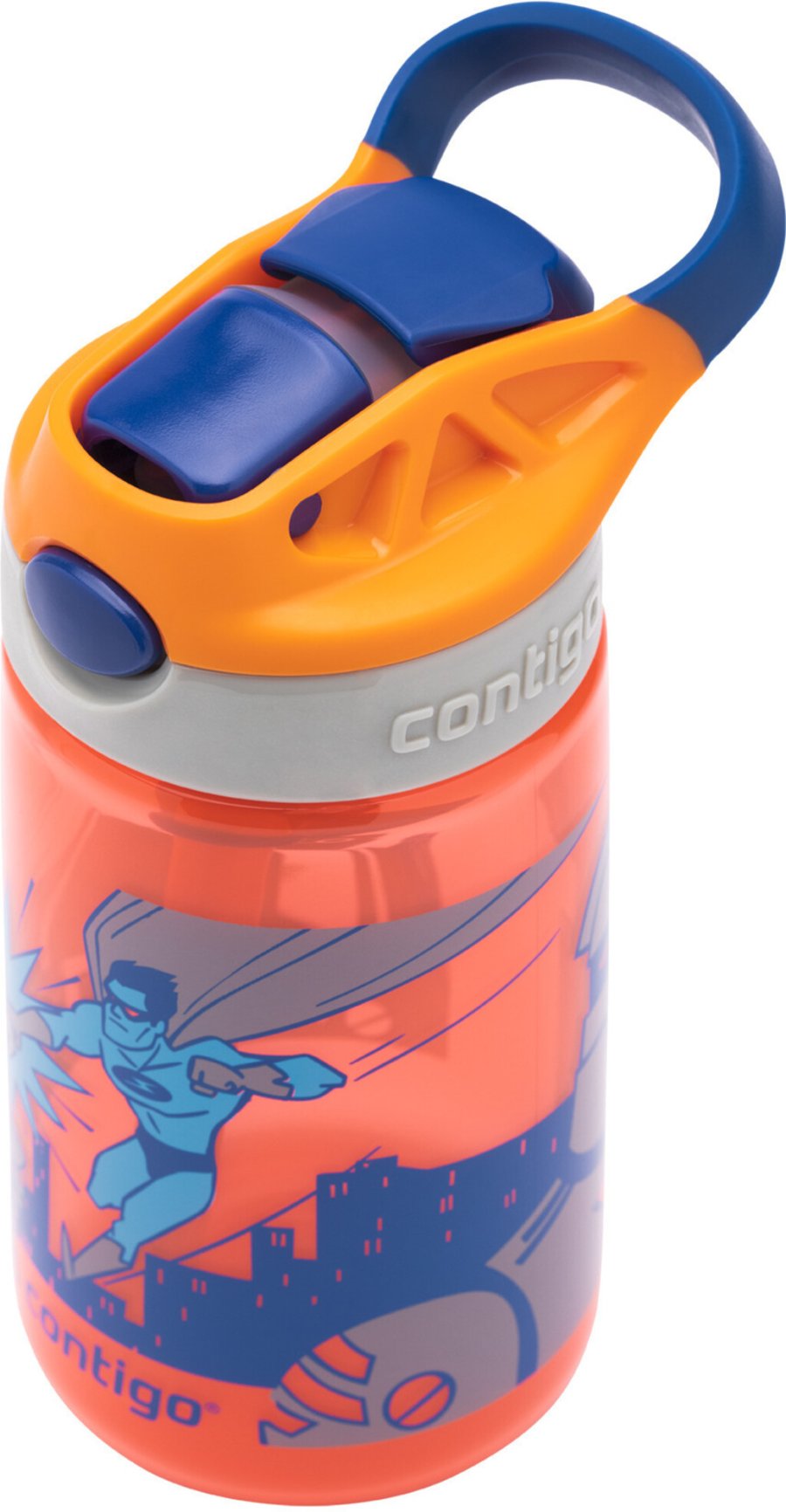 Contigo Kids Gizmo Trinkflasche mit Strohhalm 420 ml, Blau/Orange Superheld