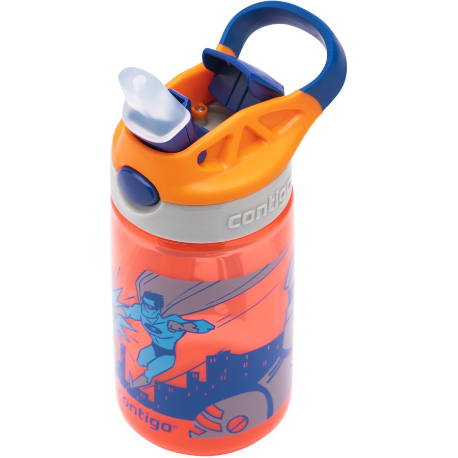 Contigo Kids Gizmo Trinkflasche mit Strohhalm 420 ml, Blau/Orange Superheld