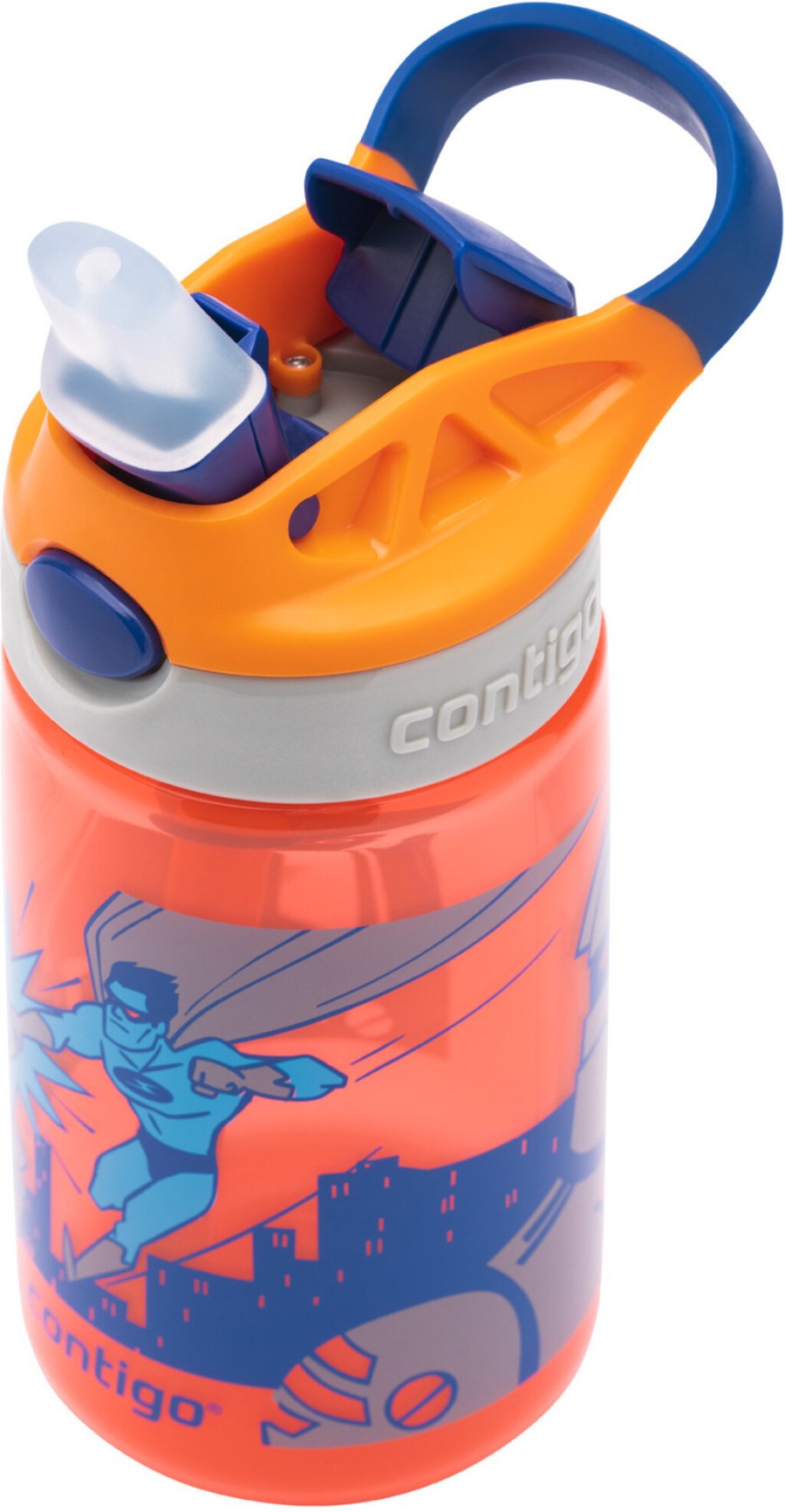 Contigo Kids Gizmo Trinkflasche mit Strohhalm 420 ml, Blau/Orange Superheld