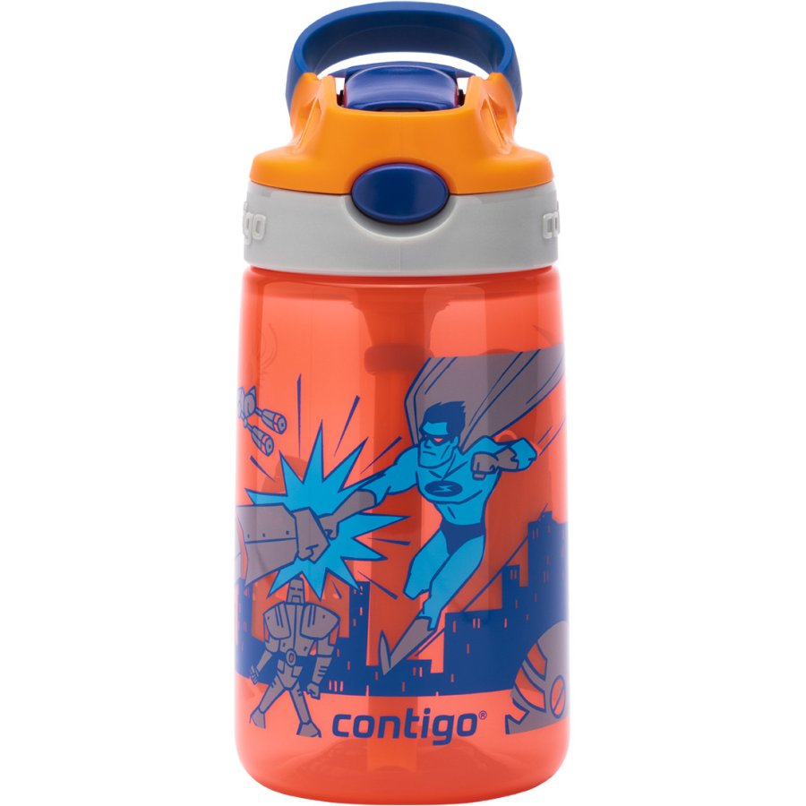 Contigo Kids Gizmo Trinkflasche mit Strohhalm 420 ml, Blau/Orange Superheld