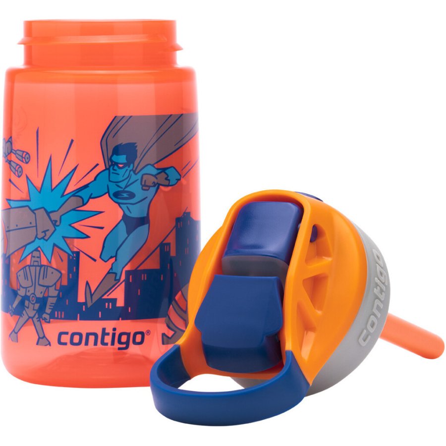 Contigo Kids Gizmo Trinkflasche mit Strohhalm 420 ml, Blau/Orange Superheld