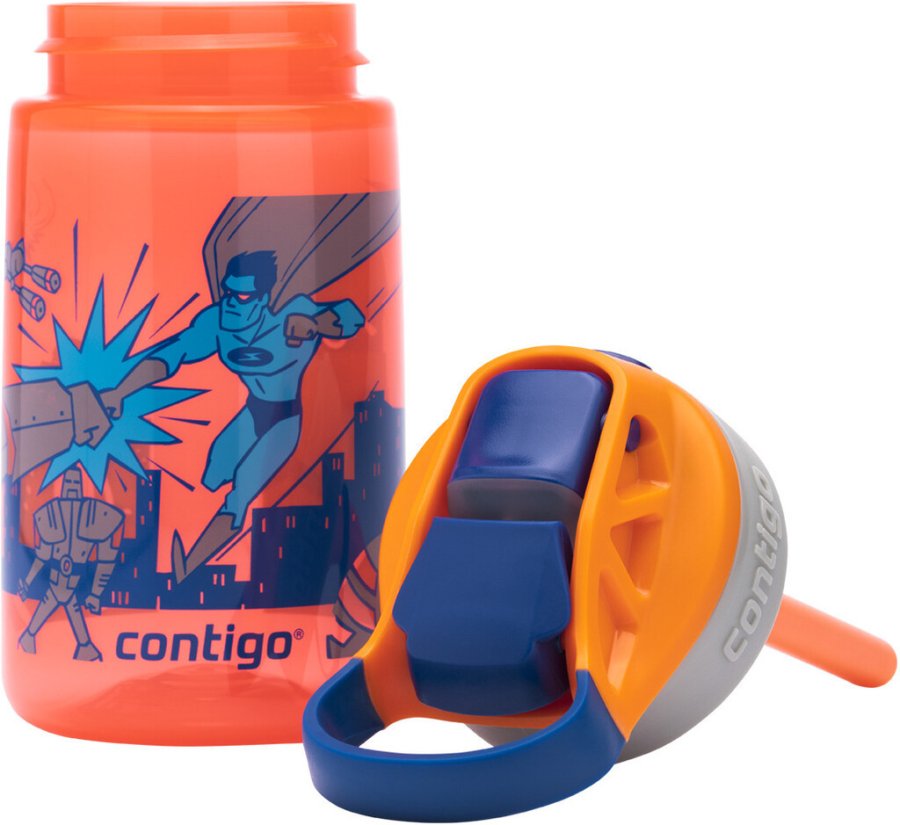 Contigo Kids Gizmo Trinkflasche mit Strohhalm 420 ml, Blau/Orange Superheld