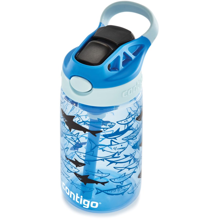 Contigo Kids Easy Clean Trinkflasche mit Strohhalm 420 ml, Blaue Haie