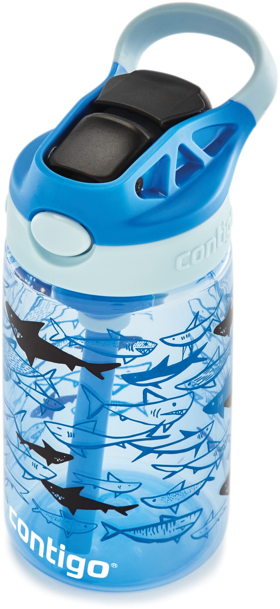 Contigo Kids Easy Clean Trinkflasche mit Strohhalm 420 ml, Blaue Haie