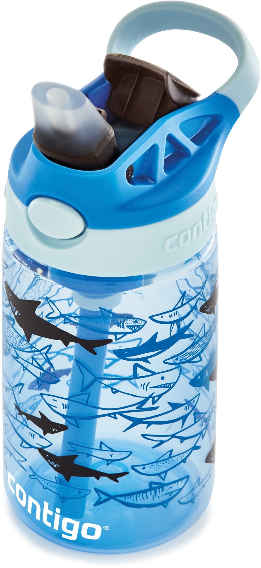 Contigo Kids Easy Clean Trinkflasche mit Strohhalm 420 ml, Blaue Haie