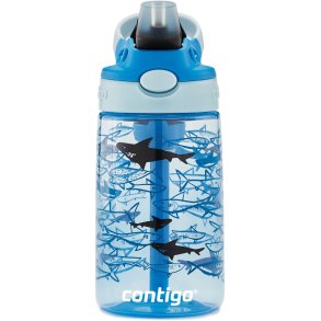 Contigo Kids Easy Clean Trinkflasche mit Strohhalm 420 ml, Blaue Haie