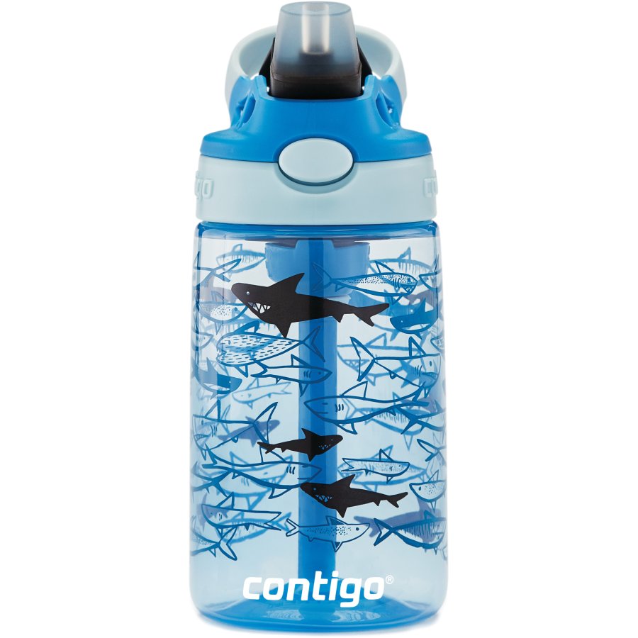 Contigo Kids Easy Clean Trinkflasche mit Strohhalm 420 ml, Blaue Haie