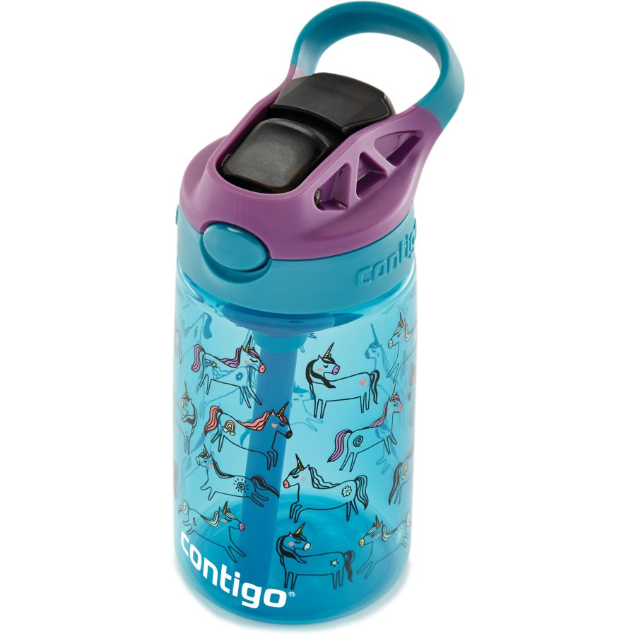 Contigo Kids Easy Clean Trinkflasche mit Strohhalm 420 ml, Blaue Einhrner