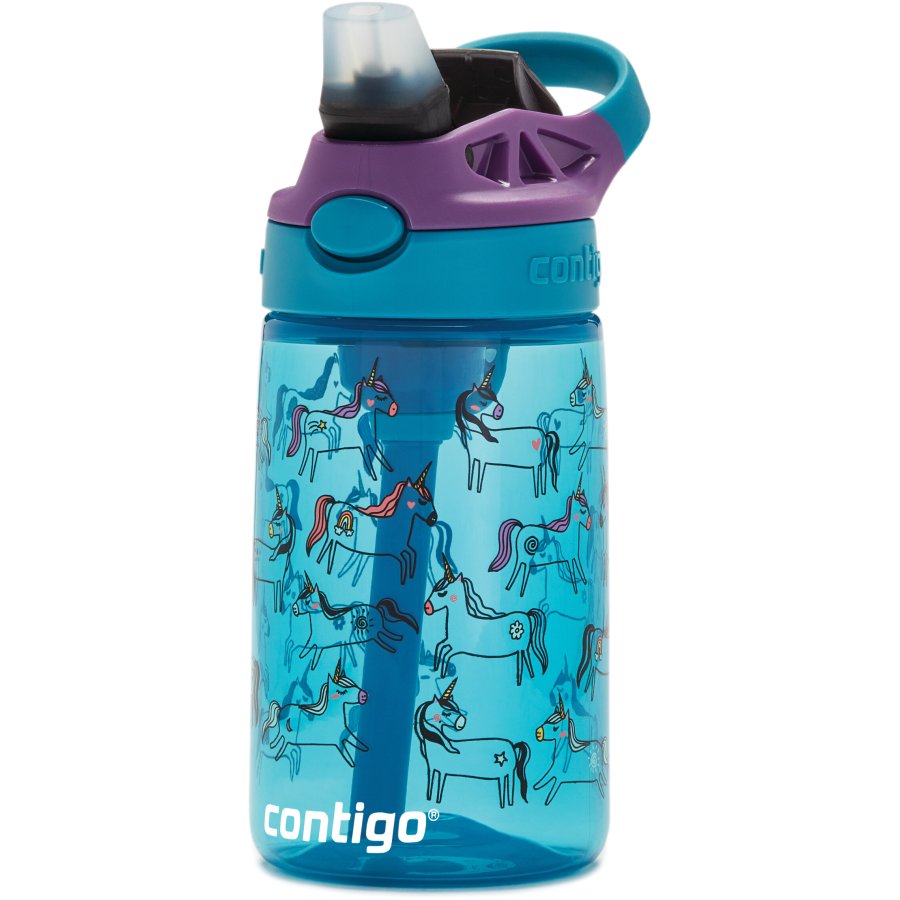 Contigo Kids Easy Clean Trinkflasche mit Strohhalm 420 ml, Blaue Einhrner