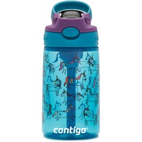 Contigo Kids Easy Clean Trinkflasche mit Strohhalm 420 ml, Blaue Einhrner