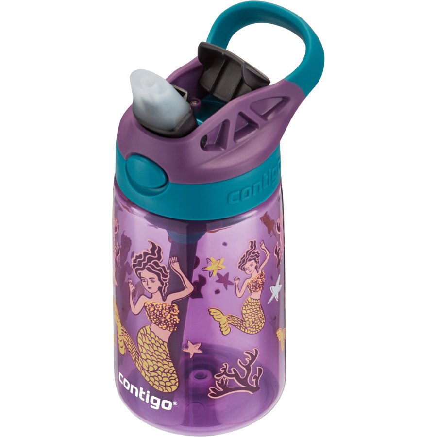 Contigo Kids Easy Clean Trinkflasche mit Strohhalm 420 ml, Lila Meerjungfrauen