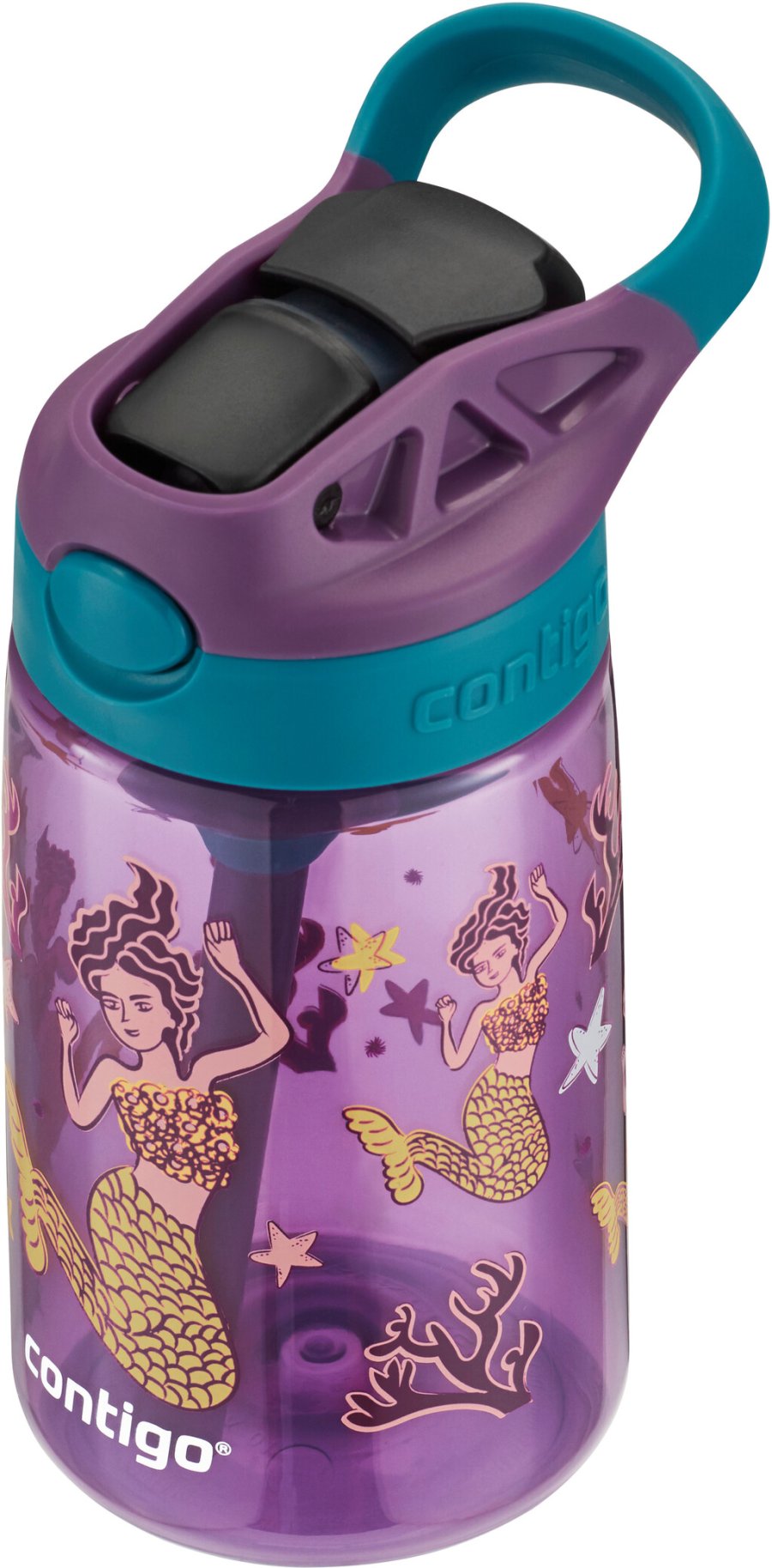 Contigo Kids Easy Clean Trinkflasche mit Strohhalm 420 ml, Lila Meerjungfrauen