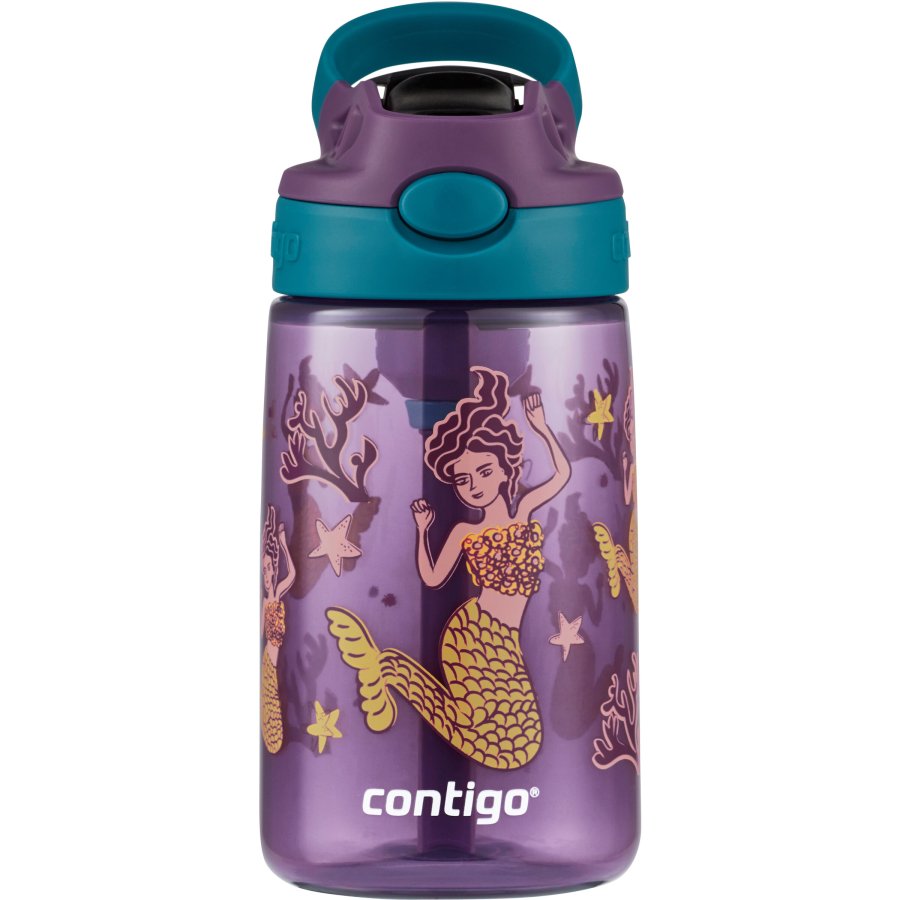 Contigo Kids Easy Clean Trinkflasche mit Strohhalm 420 ml, Lila Meerjungfrauen