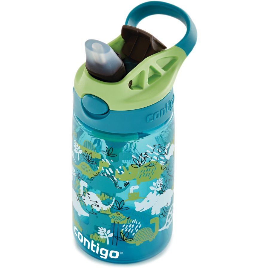 Contigo Kids Easy Clean Trinkflasche mit Strohhalm 420 ml, Grne Dinosaurier