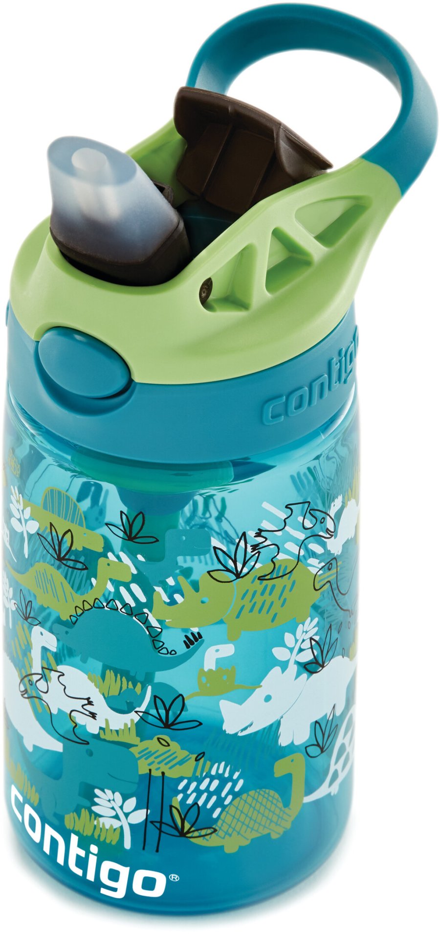 Contigo Kids Easy Clean Trinkflasche mit Strohhalm 420 ml, Grne Dinosaurier