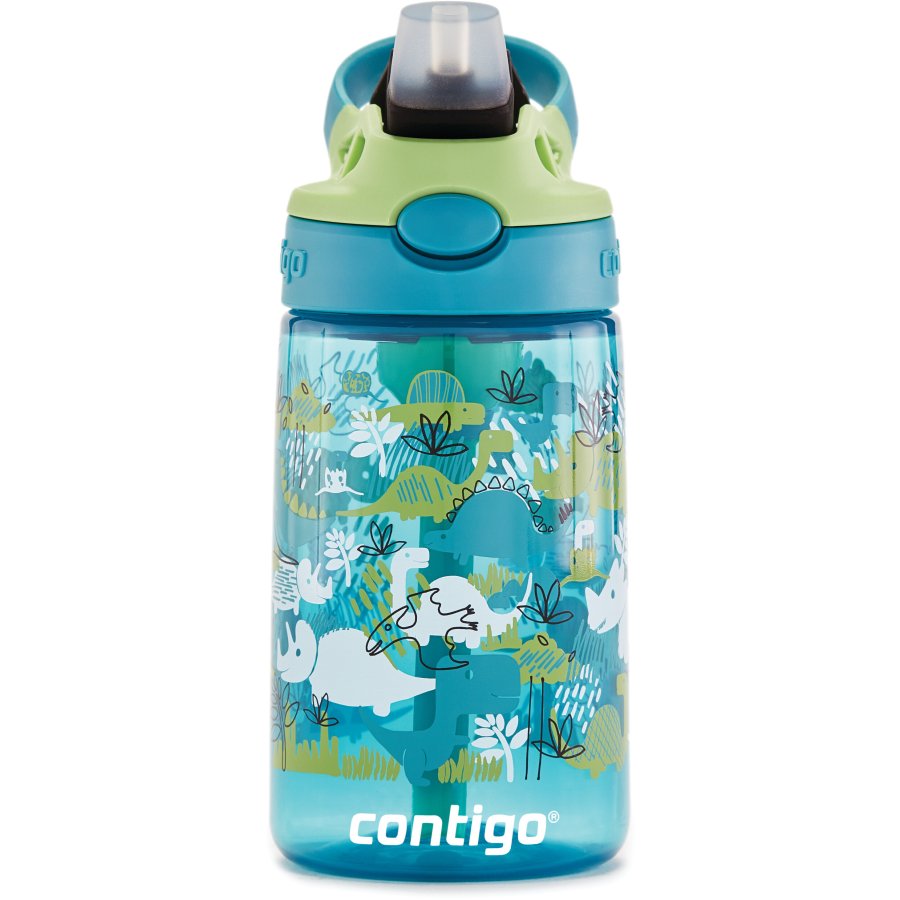 Contigo Kids Easy Clean Trinkflasche mit Strohhalm 420 ml, Grne Dinosaurier