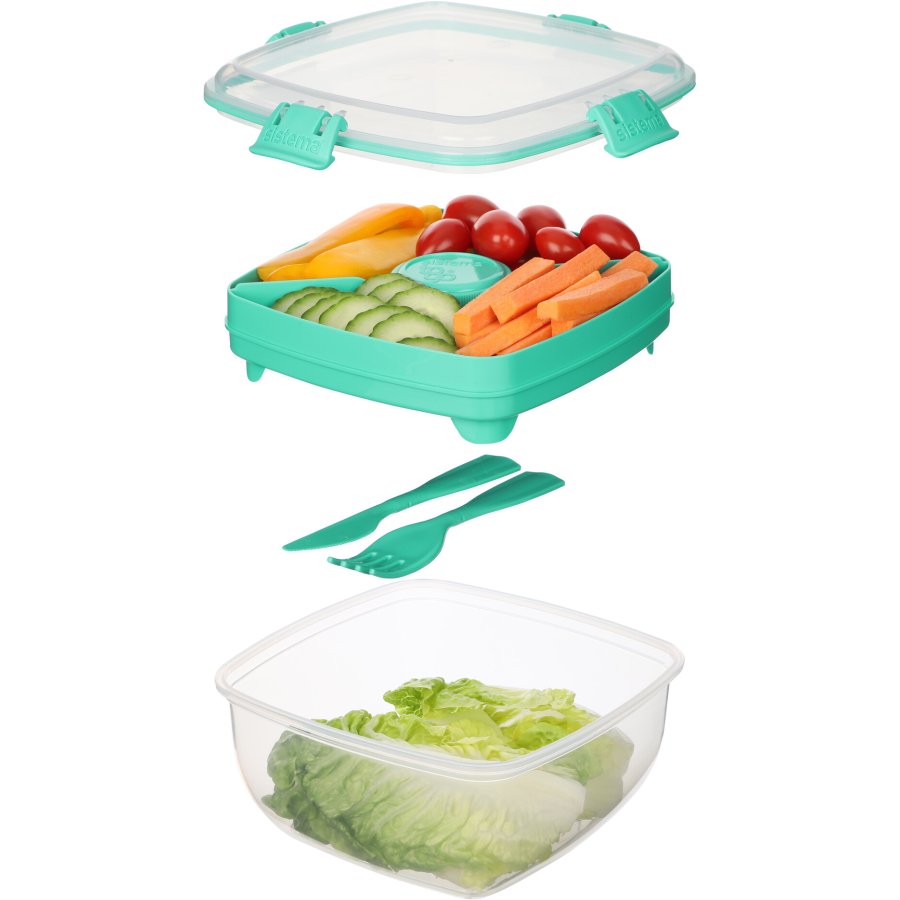 Sistema To Go Salatbox m. Besteck und Dressing-Behlter 1,1 l, Minty Teal