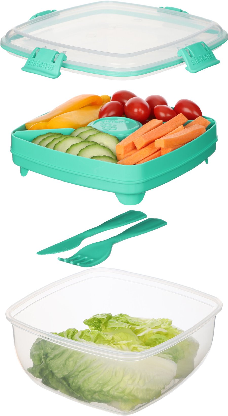 Sistema To Go Salatbox m. Besteck und Dressing-Behlter 1,1 l, Minty Teal